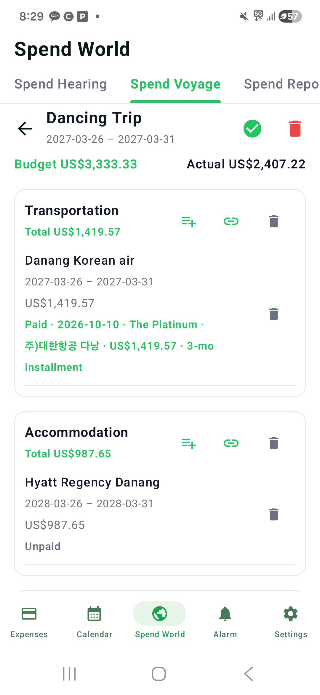 Spend Voyage paid and unpaid items
