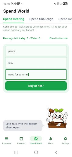 Sprout hearing question screen